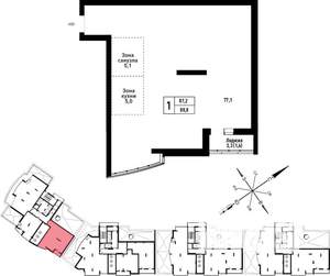1-к квартира, вторичка, 87м2, 22/25 этаж