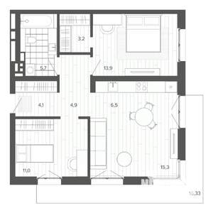 3-к квартира, строящийся дом, 81м2, 7/9 этаж