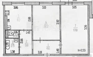 2-к квартира, вторичка, 53м2, 6/14 этаж