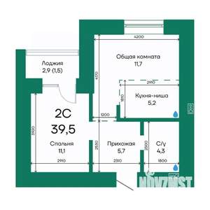 2-к квартира, строящийся дом, 40м2, 5/10 этаж