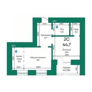 2-к квартира, вторичка, 45м2, 2/10 этаж