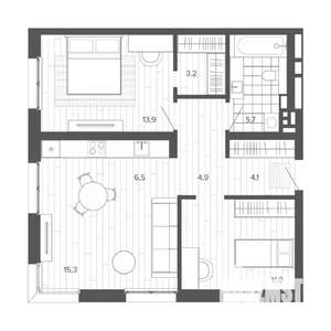 3-к квартира, строящийся дом, 65м2, 2/9 этаж