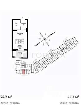 1-к квартира, вторичка, 28м2, 4/25 этаж