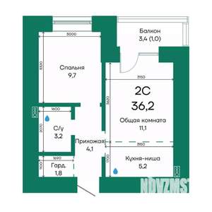 2-к квартира, строящийся дом, 36м2, 8/10 этаж