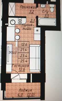 1-к квартира, вторичка, 26м2, 2/10 этаж