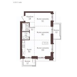 3-к квартира, вторичка, 57м2, 6/23 этаж