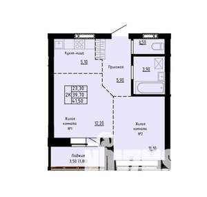2-к квартира, строящийся дом, 42м2, 2/9 этаж