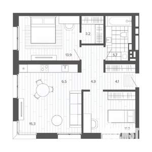 3-к квартира, строящийся дом, 66м2, 2/9 этаж
