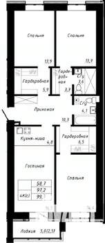 4-к квартира, строящийся дом, 100м2, 5/10 этаж