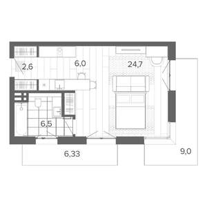 Студия квартира, строящийся дом, 55м2, 6/9 этаж