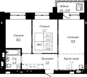 3-к квартира, вторичка, 52м2, 10/17 этаж