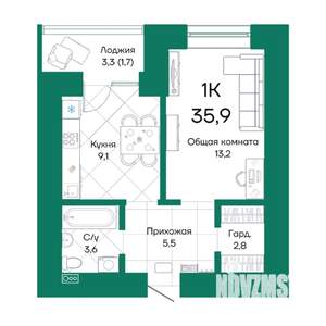 1-к квартира, строящийся дом, 36м2, 6/10 этаж