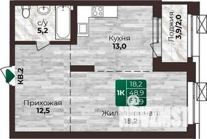 1-к квартира, строящийся дом, 51м2, 20/22 этаж