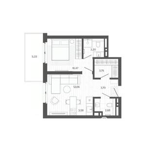 2-к квартира, строящийся дом, 45м2, 7/9 этаж