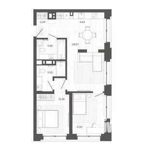 3-к квартира, строящийся дом, 64м2, 2/9 этаж