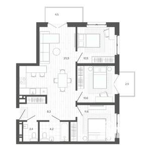 4-к квартира, строящийся дом, 80м2, 7/9 этаж