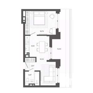 2-к квартира, строящийся дом, 57м2, 8/9 этаж