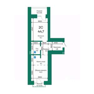 2-к квартира, строящийся дом, 45м2, 10/10 этаж