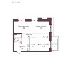 3-к квартира, вторичка, 57м2, 11/23 этаж