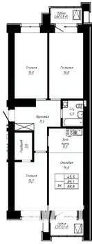 3-к квартира, вторичка, 89м2, 6/16 этаж