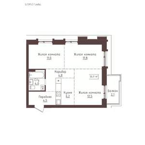 3-к квартира, вторичка, 57м2, 13/23 этаж