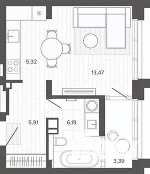 1-к квартира, строящийся дом, 34м2, 11/19 этаж