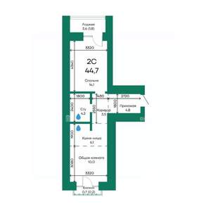 2-к квартира, строящийся дом, 45м2, 8/10 этаж