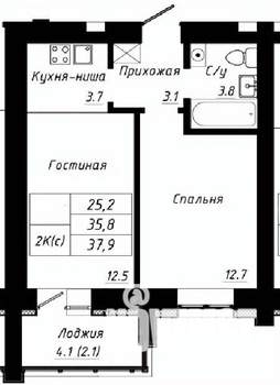 2-к квартира, строящийся дом, 38м2, 6/10 этаж