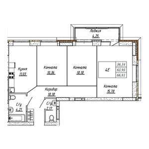3-к квартира, строящийся дом, 67м2, 4/16 этаж