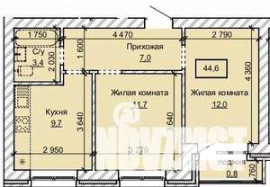 2-к квартира, строящийся дом, 45м2, 10/10 этаж