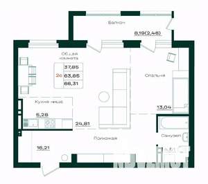 3-к квартира, строящийся дом, 66м2, 18/18 этаж