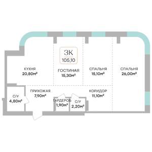 4-к квартира, строящийся дом, 105м2, 3/7 этаж