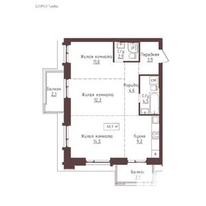 3-к квартира, строящийся дом, 67м2, 8/23 этаж
