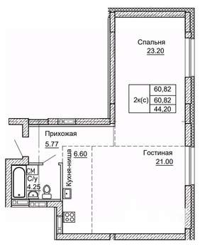 2-к квартира, строящийся дом, 61м2, 2/9 этаж