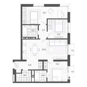 4-к квартира, строящийся дом, 83м2, 5/9 этаж