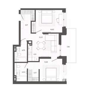 3-к квартира, вторичка, 72м2, 5/9 этаж