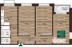 3-к квартира, строящийся дом, 86м2, 2/24 этаж
