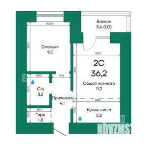 2-к квартира, строящийся дом, 36м2, 9/10 этаж