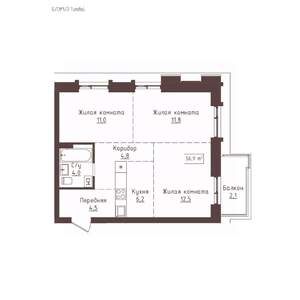 3-к квартира, вторичка, 57м2, 9/23 этаж