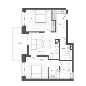 3-к квартира, вторичка, 72м2, 5/9 этаж