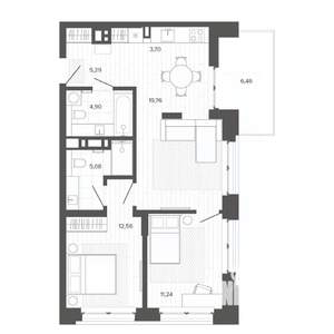 3-к квартира, строящийся дом, 69м2, 7/9 этаж