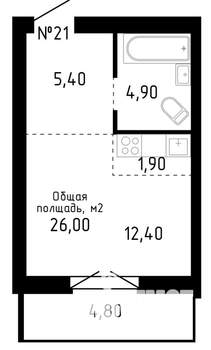 Студия квартира, строящийся дом, 26м2, 13/16 этаж