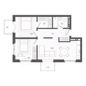 3-к квартира, строящийся дом, 62м2, 5/9 этаж