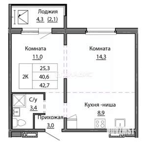 2-к квартира, вторичка, 41м2, 10/10 этаж