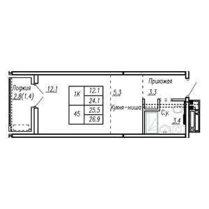 1-к квартира, вторичка, 26м2, 18/22 этаж