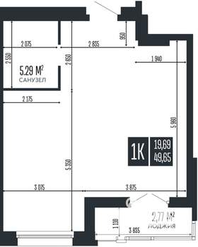 1-к квартира, строящийся дом, 50м2, 13/15 этаж