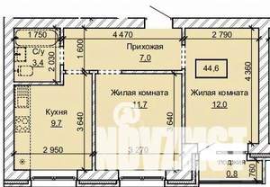2-к квартира, строящийся дом, 45м2, 3/10 этаж