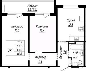2-к квартира, строящийся дом, 61м2, 10/10 этаж