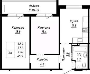 2-к квартира, строящийся дом, 61м2, 6/10 этаж