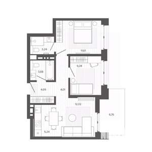 3-к квартира, строящийся дом, 60м2, 6/9 этаж